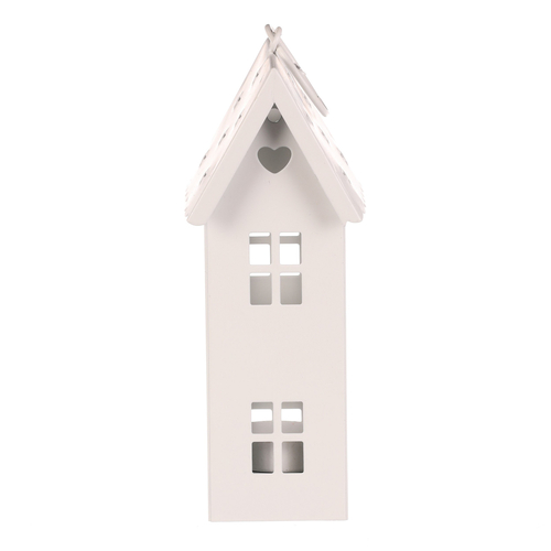 Lucerna mini - kovová, LED svíčka, patrový domek, bílá