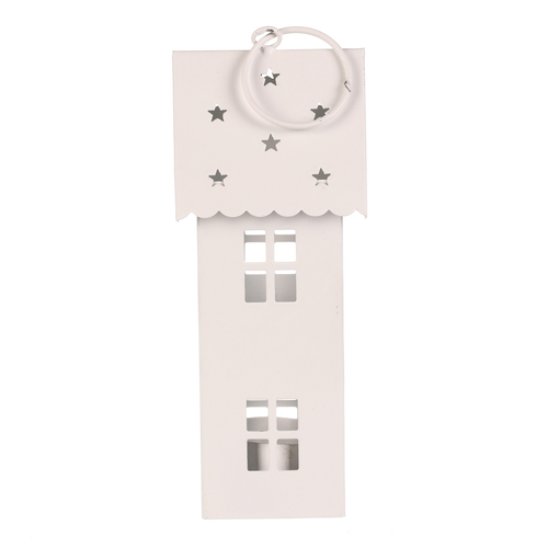 Lucerna mini - kovová, LED svíčka, patrový domek, bílá