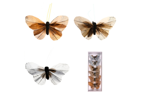 Motýl s klipem, 6ks v krabičce, mix barev, cena za 1 krabičku