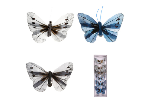 Motýl s klipem, 6ks v krabičce, mix barev, cena za 1 krabičku
