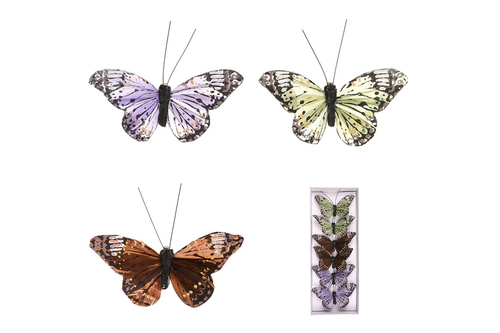 Motýl s klipem, 6ks v krabičce, mix barev, cena za 1 krabičku