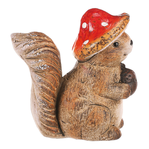 Veverka s houbovým kloboučkem - keramická figurka, menší