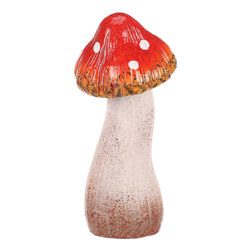 Houba - keramická dekorace, smějící se muchomůrka, špičatý klobouček