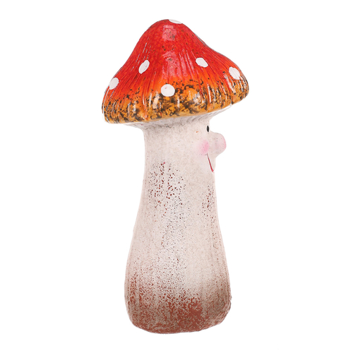 Houba - keramická dekorace, smějící se muchomůrka, špičatý klobouček