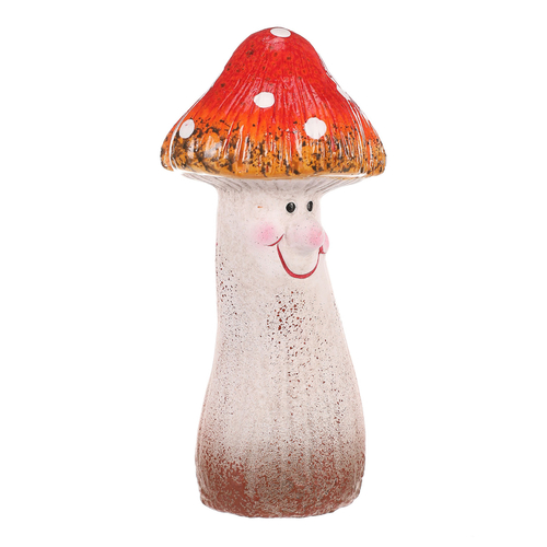 Houba - keramická dekorace, smějící se muchomůrka, špičatý klobouček