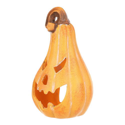 Dýně keramická - s obličejem, na svíčku, tvar hrušky, žlutá