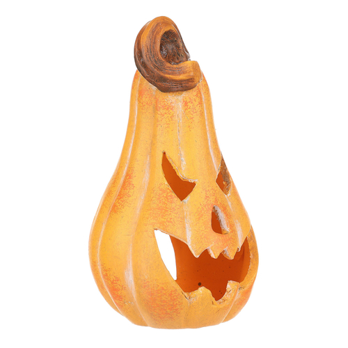 Dýně keramická - s obličejem, na svíčku, tvar hrušky, žlutá