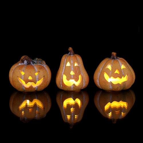 Dýně s obličejem - mix 3 druhů, LED osvětl., žluté, cena za 1 ks