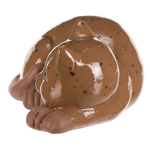 Kočka - keramická figurka, ležící, vel. S, barva hnědá