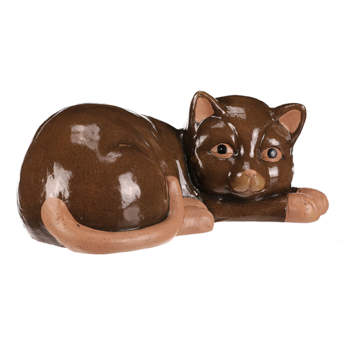 Kočka - keramická figurka, ležící, vel. M, tmavě hnědá