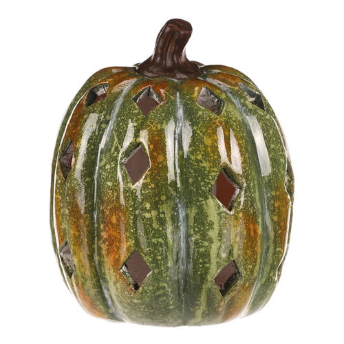 Dýně s otvory - keramika, LED osvětlení, zelená