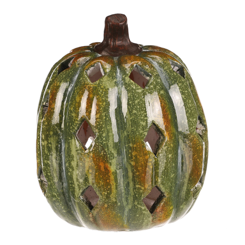 Dýně s otvory - keramika, LED osvětlení, zelená