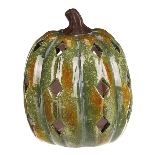 Dýně s otvory - keramika, LED osvětlení, zelená