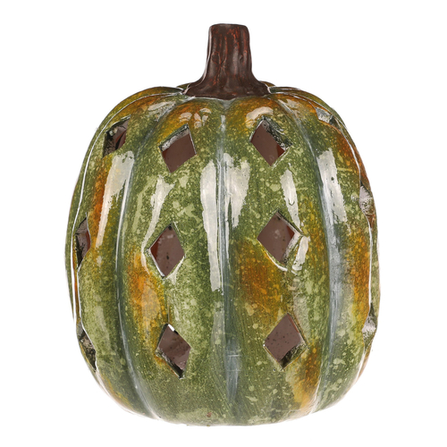 Dýně s otvory - keramika, LED osvětlení, zelená