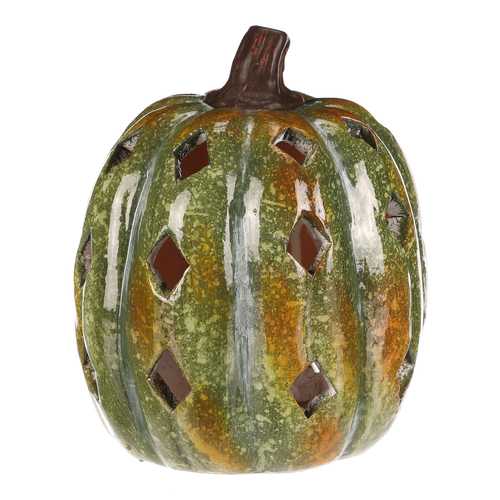 Dýně s otvory - keramika, LED osvětlení, zelená