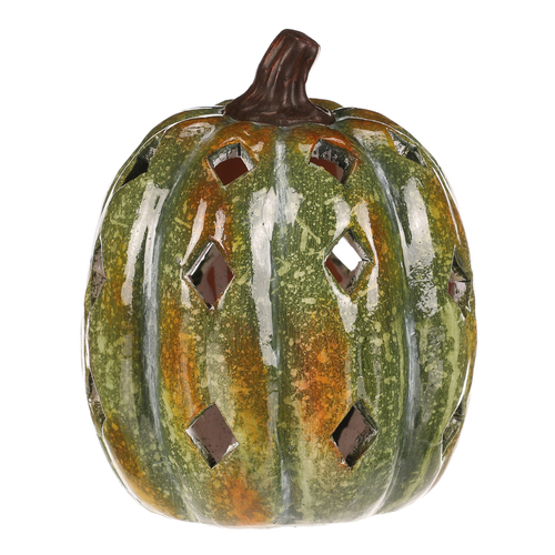 Dýně s otvory - keramika, LED osvětlení, zelená