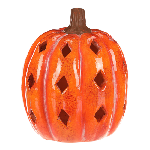 Dýně s otvory - keramika, LED osvětlení, oranžová