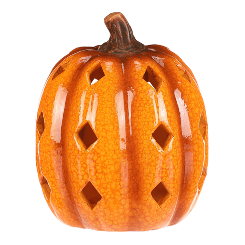 Dýně s otvory - keramika, LED osvětlení, žlutá