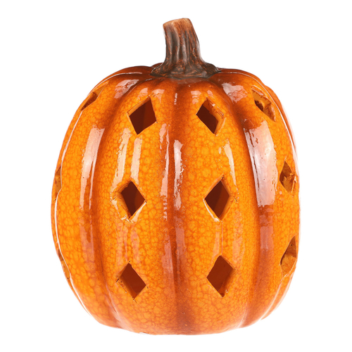 Dýně s otvory - keramika, LED osvětlení, žlutá