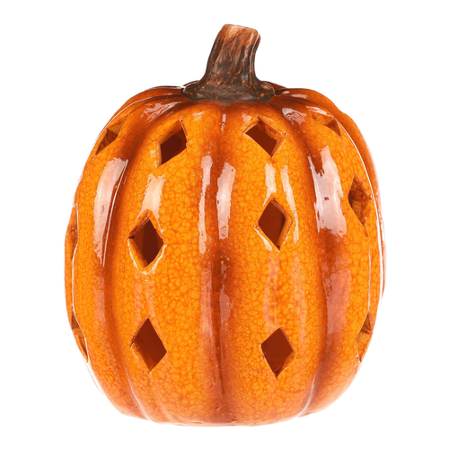 Dýně s otvory - keramika, LED osvětlení, žlutá