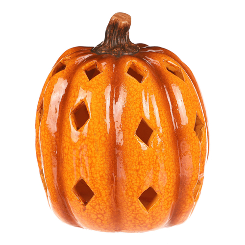 Dýně s otvory - keramika, LED osvětlení, žlutá