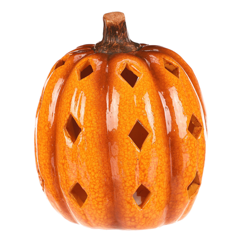 Dýně s otvory - keramika, LED osvětlení, žlutá