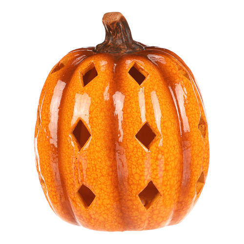 Dýně s otvory - keramika, LED osvětlení, žlutá