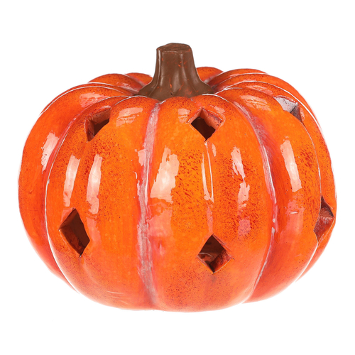 Dýně s otvory - keramika, LED osvětlení, oranžová