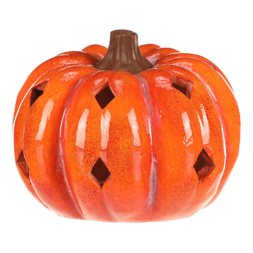 Dýně s otvory - keramika, LED osvětlení, oranžová