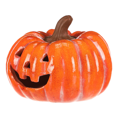 Dýně s obličejem - keramika, LED osvětlení, oranžová