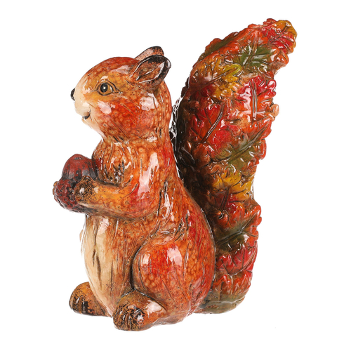 Veverka s oříškem - keramika, s barvenými lístky, oranžovo-hnědá