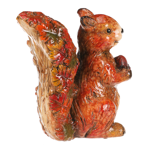 Veverka s oříškem - keramika, s barvenými lístky, oranžovo-hnědá