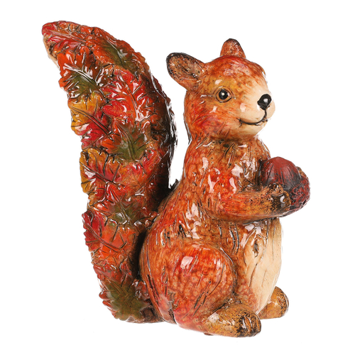 Veverka s oříškem - keramika, s barvenými lístky, oranžovo-hnědá