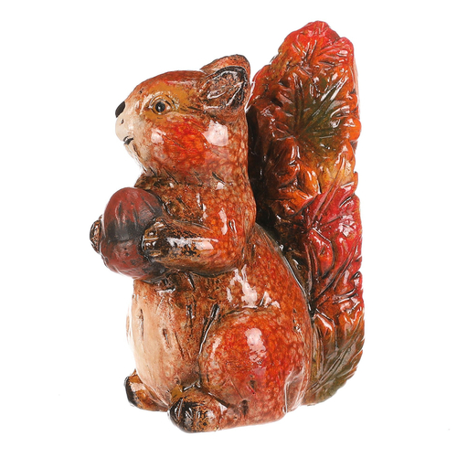 Veverka s oříškem - keramika, s barvenými lístky, oranžovo-hnědá