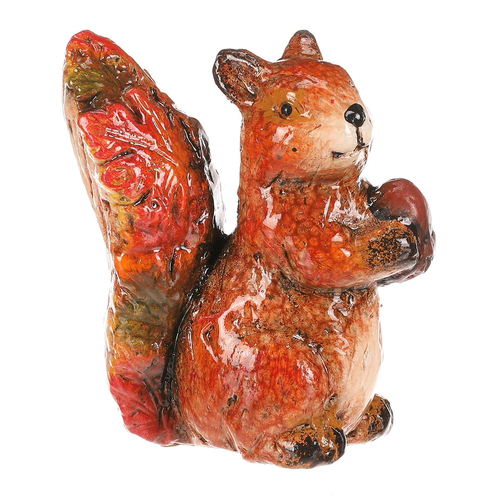 Veverka s oříškem - keramika, s barvenými lístky, oranžovo-hnědá