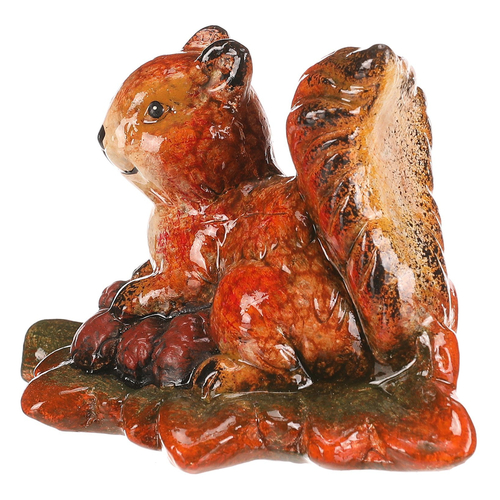 Veverka se siškami na listu - keramika, oranžovo-hnědá