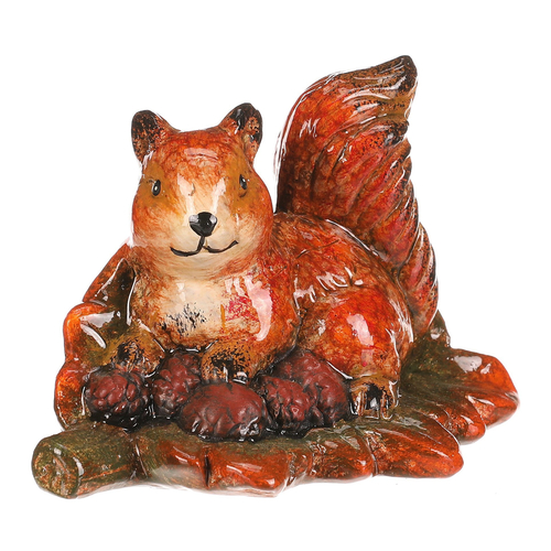 Veverka se siškami na listu - keramika, oranžovo-hnědá