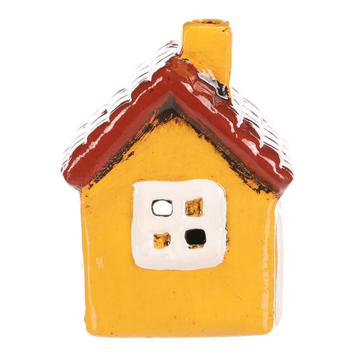 Domeček keramický - LED osvětlení, žlutý s červenou střechou