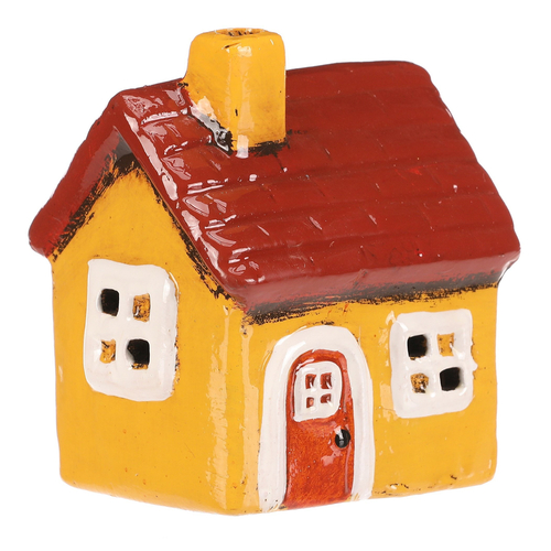 Domeček keramický - LED osvětlení, žlutý s červenou střechou
