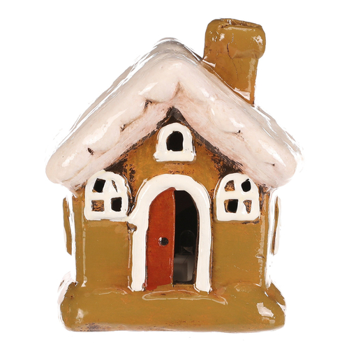 Domeček keramický - LED osvětlení, zelený s bílou střechou