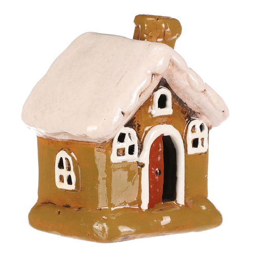 Domeček keramický - LED osvětlení, zelený s bílou střechou