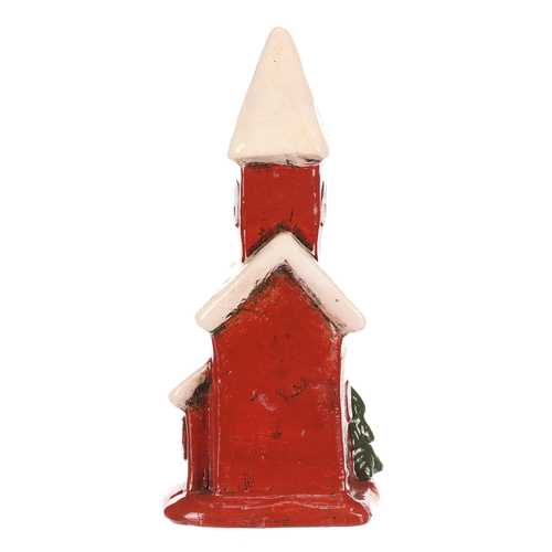 Domeček keramický - kostel, LED osvětl., červený s bílou střechou