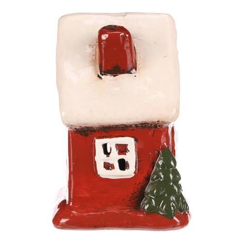 Domeček keramický - LED osvětlení, červený s bílou střechou