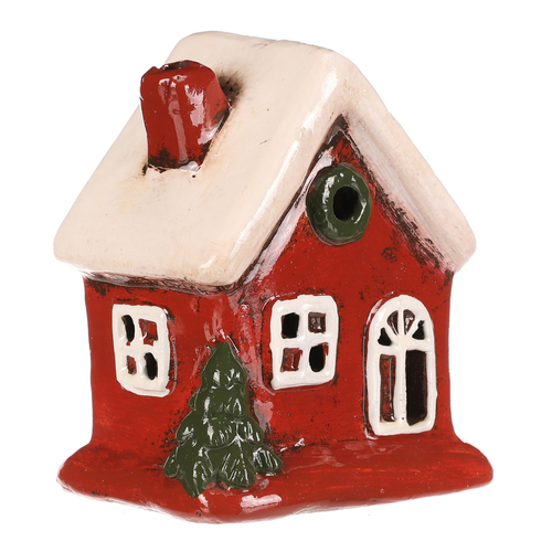 Domeček keramický - LED osvětlení, červený s bílou střechou