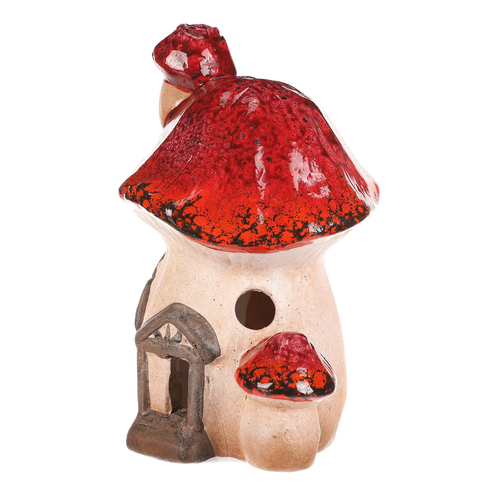 Domeček keramický - houba, s LED osvětlením, červená stříška