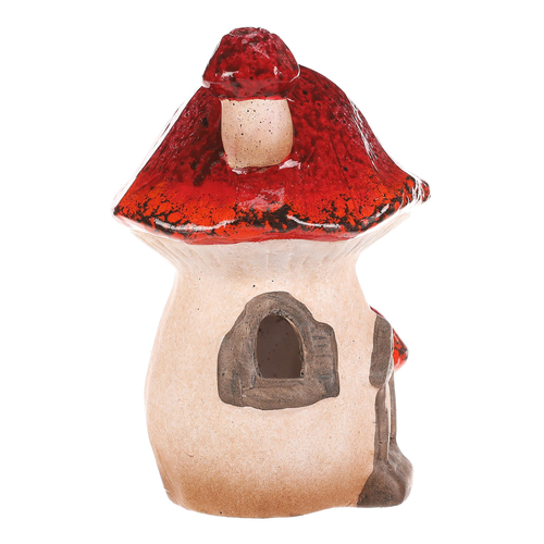 Domeček keramický - houba, s LED osvětlením, červená stříška
