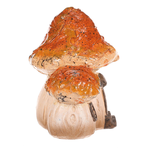 Domeček z polyresinu - houba, duo, s LED osvětlením, oranžová stříška