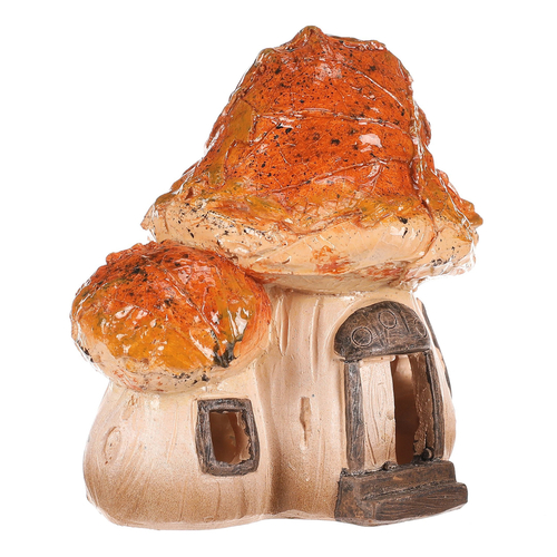 Domeček z polyresinu - houba, duo, s LED osvětlením, oranžová stříška