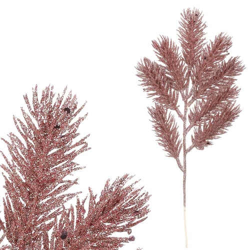 Smrk - umělá větev, barva růžová se třpytkami