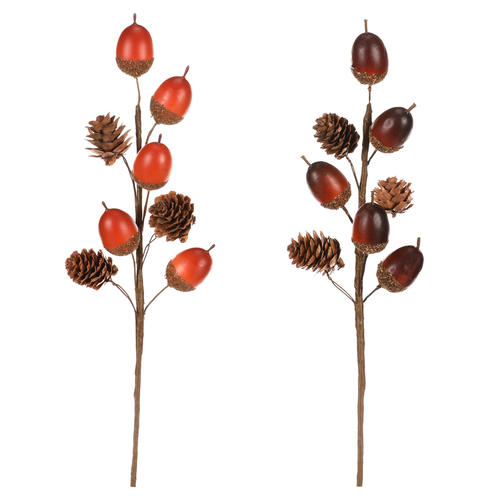 Žaludy a šišky - umělá větev, mix 2 druhů, cena za 1 ks